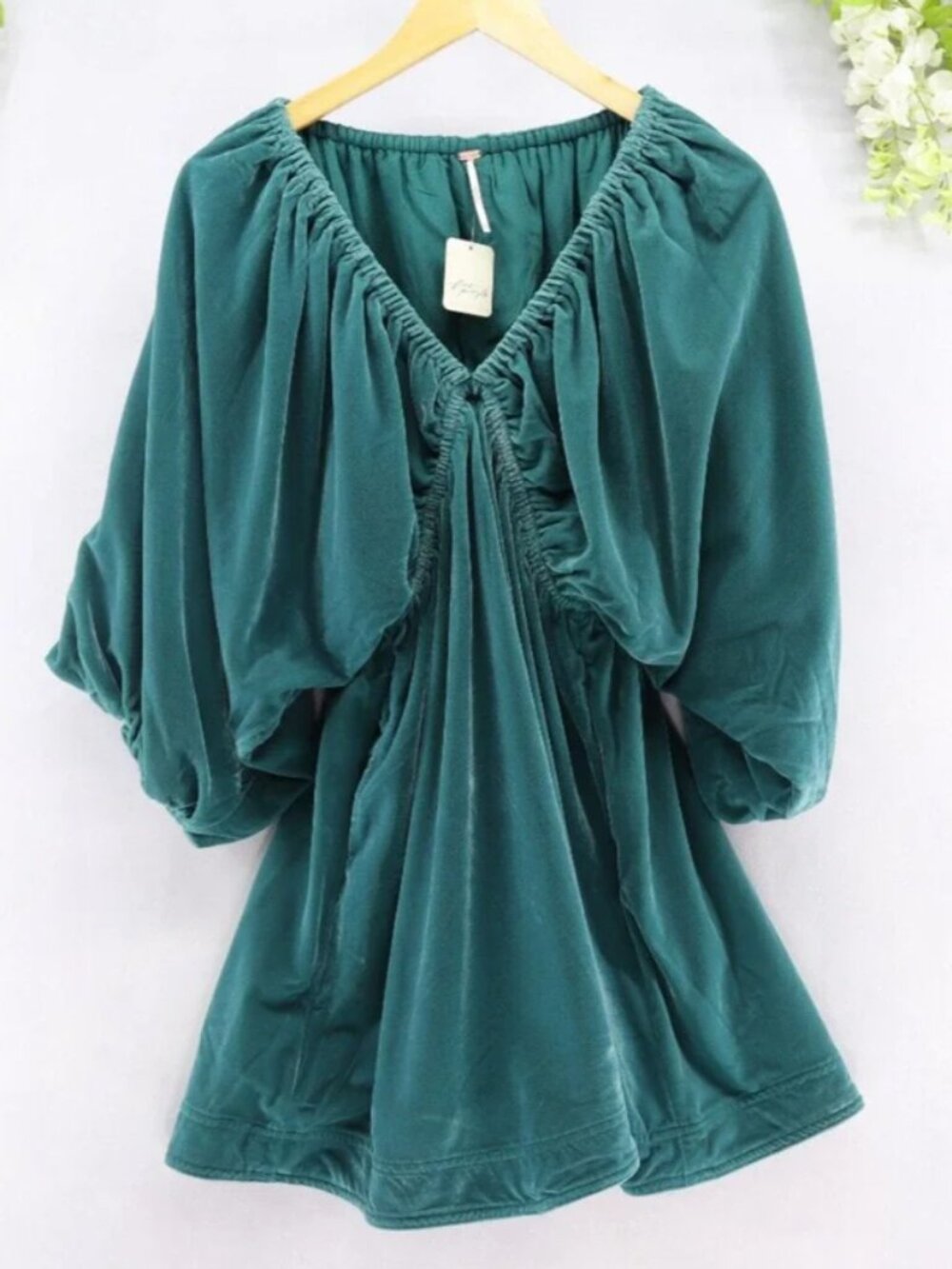 Free People Portia Velvet Mini Babydoll Dress in Emerald | Size S